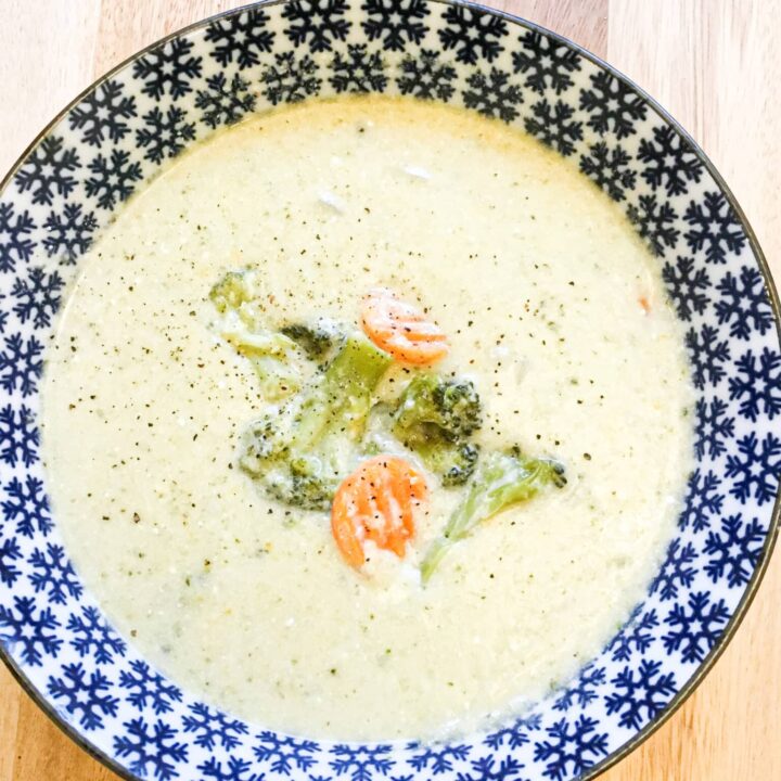 simple healthy broccoli cheddar soup in a bowl