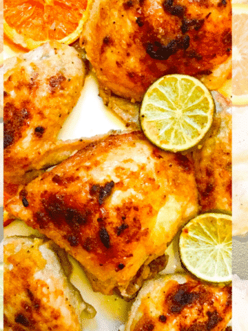 The best sheet pan chicken in simple lime orange marinara