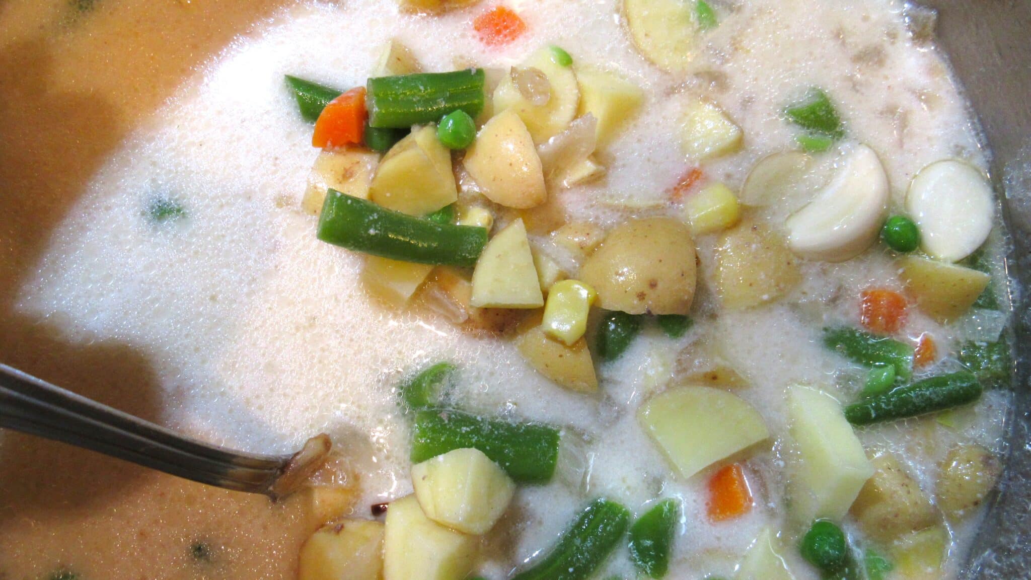 Close-up image of the soup ingredients mixed and ready to cook.