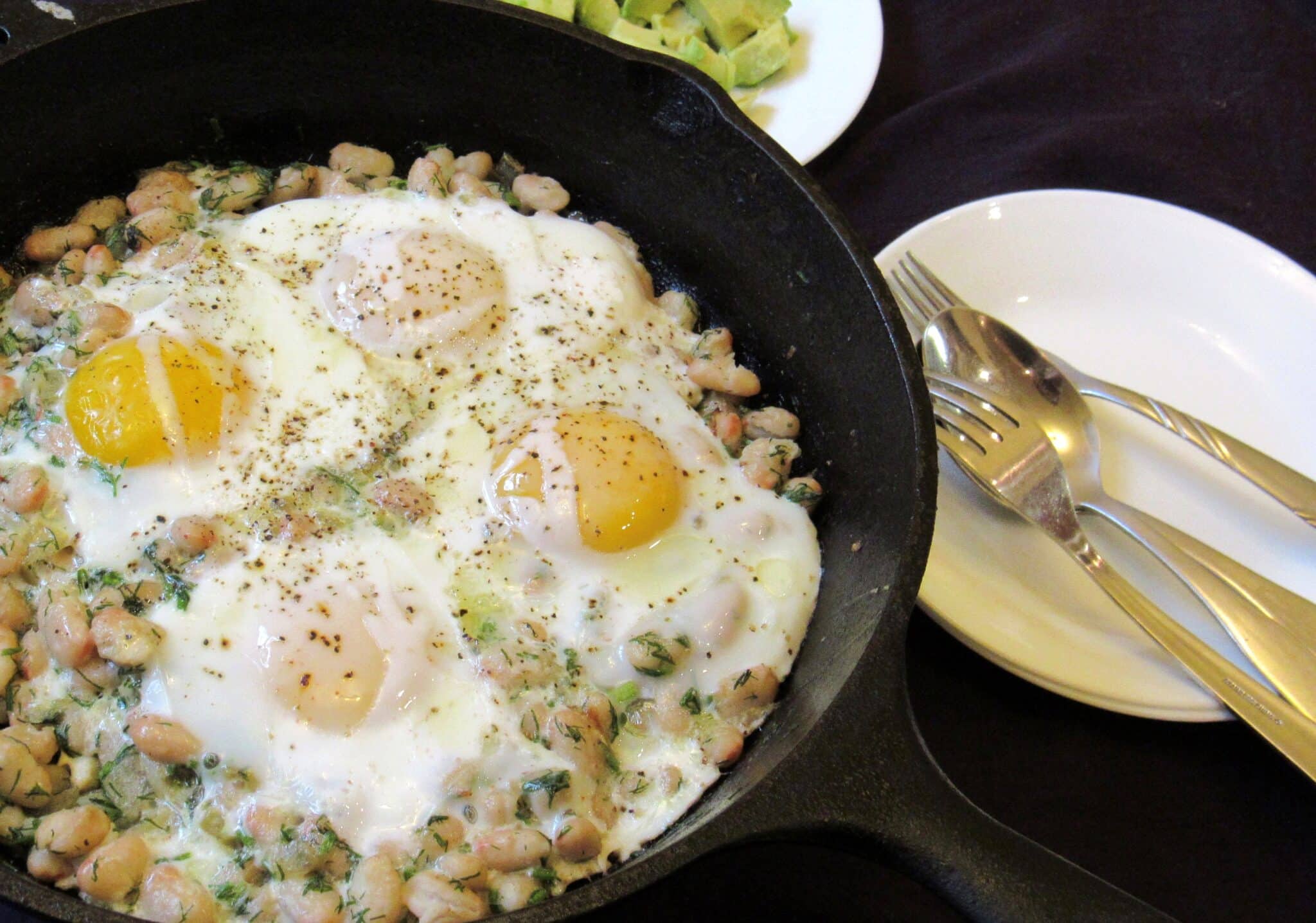 Eggs and beans for breakfast.