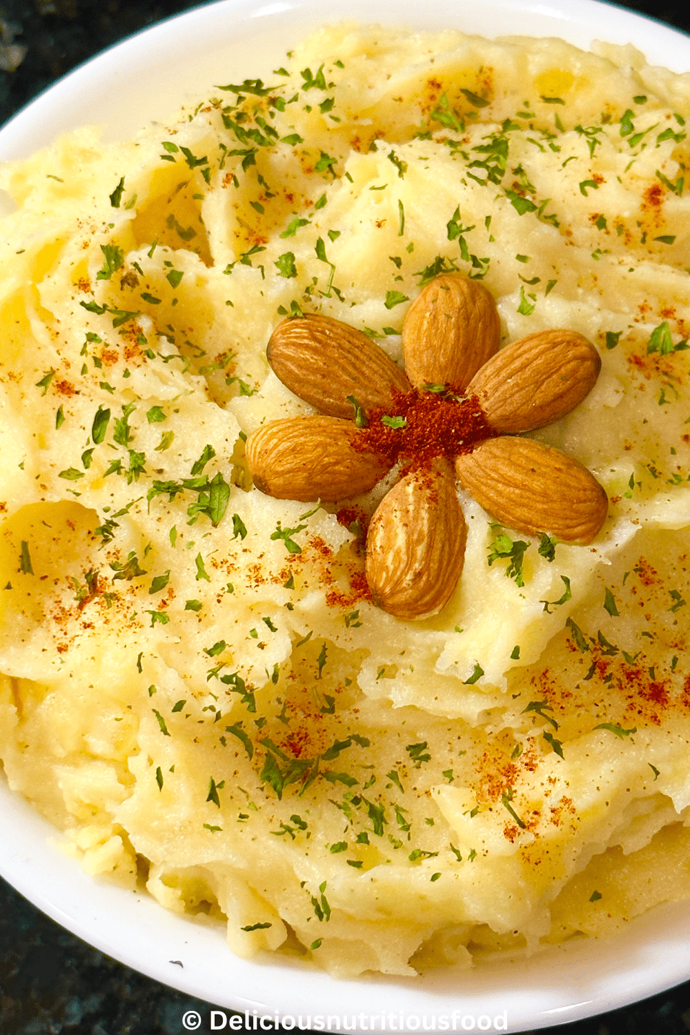 Almond milk mashed potatoes is served.
