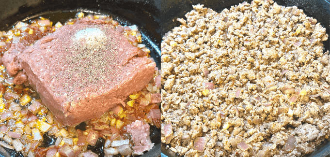 Ground beef is added.