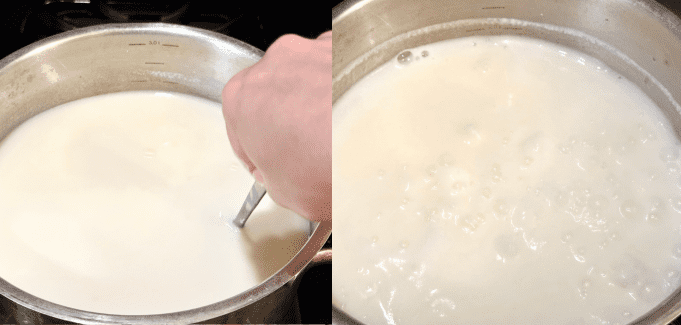 Yoğurt corbasi-Turkish yogurt soup recipe is cooking away to desired thickness.