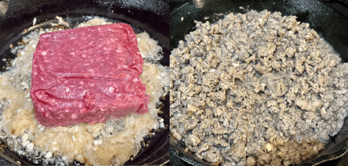 extra lean ground beef is added along and sauteed.