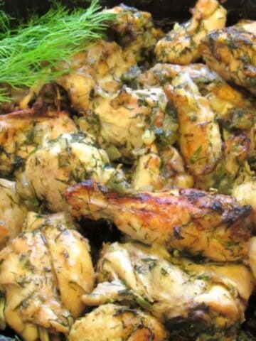Baked Chicken with Dill in a serving dish.